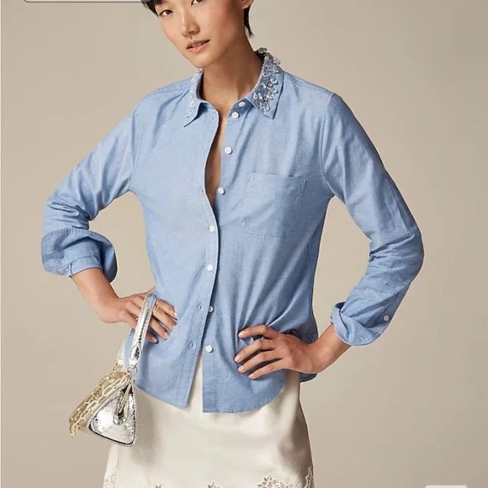 J. Crew Collection shrunken button-up shirt in embellished brushed cotton oxford